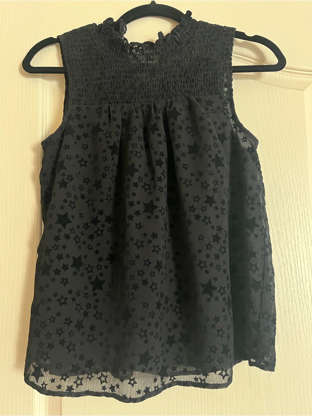 LOFT Velvet Star Print Smocked Sheer Blouse Celestial Whimsical Fairy Boho XS
